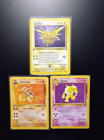 Pokémon - 3 Card - Zapdos Holo 1° Edizione - Kabutops Raro, Nieuw