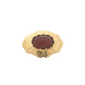 Vintage gouden broche met carneool, Gebruikt, Ophalen of Verzenden, Met edelsteen, Goud