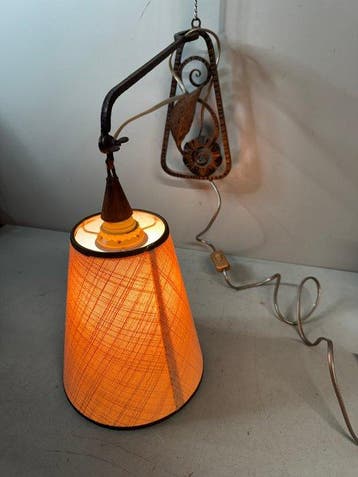 Wandlamp - Vintage Smeedijzeren Wandlamp met Linnen Kap -