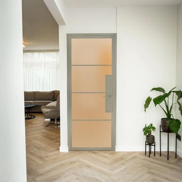 Stalen Binnendeur 4 Vlaks Kiezelgrijs Matglas Met slot, Minder dan 80 cm, Binnendeur, Nieuw, Metaal