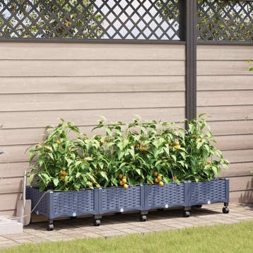 vidaXL Tuin Pot met Irrigatie en Wielen 4 st Grijs 160 x 40, Verzenden, Nieuw, Minder dan 60 cm, Minder dan 30 cm