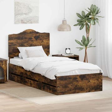 vidaXL Bedframe met lade Gerookte Eik 100 x 200 cm, Eenpersoons, Bruin, Verzenden, Nieuw