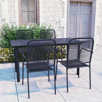 vidaXL 5-delige Tuinset glas en staal zwart, Tuin en Terras, 4 zitplaatsen, Verzenden, Nieuw, Rvs