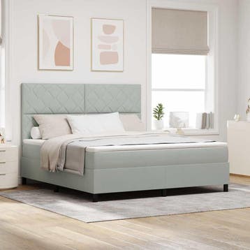 vidaXL LED Box Spring Bed Lichtgrijs 180 x 200 cm Fluweel, Verzenden, Nieuw, Tweepersoons, Stof