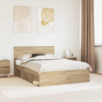 vidaXL Bedframe Sonoma Eiken 140 x 200 cm Massief grenenhout, Bruin, Verzenden, Hout, Nieuw