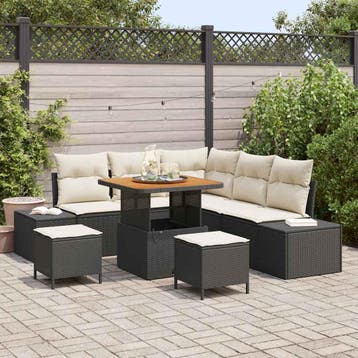 vidaXL Tuinbankenset 8 st Zwart Poly riet, Verzenden, Nieuw, Rotan, 8 zitplaatsen