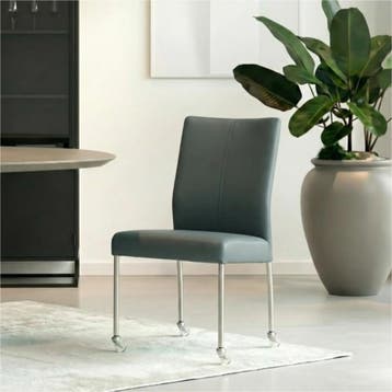 Set van 8 Leren eetkamerstoelen Comfort met wieltjes -, Ophalen of Verzenden, Nieuw, Leer
