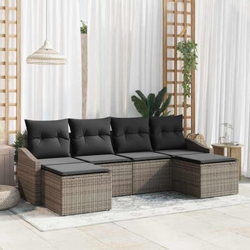 vidaXL Bankstel 6 st Grijs poly rattan, Verzenden, Nieuw, 6 zitplaatsen