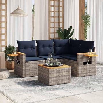 vidaXL 5-delige Loungeset met kussens poly rattan grijs, Tuin en Terras, Verzenden, Nieuw, Loungeset
