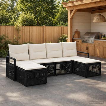 vidaXL Tuinbankenset 6 st Zwart poly rattan, Verzenden, Nieuw, 6 zitplaatsen
