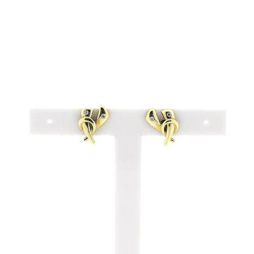 Gouden fantasie oorbellen met zirconia, Sieraden, Tassen en Uiterlijk, Oorbellen, Gebruikt, Ophalen of Verzenden, Met edelsteen