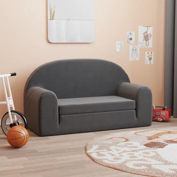 vidaXL Kinderslaapbank 2-zits zacht pluche antracietkleurig, Verzenden, Nieuw