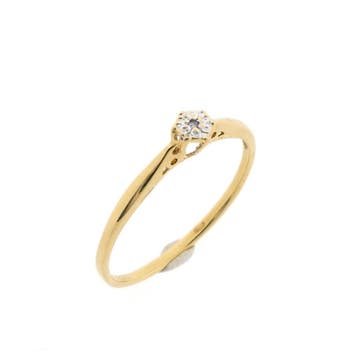 Gouden solitair ring met diamant; 0,005 ct., Sieraden, Tassen en Uiterlijk, Gebruikt, Ophalen of Verzenden, 17 tot 18, Met edelsteen