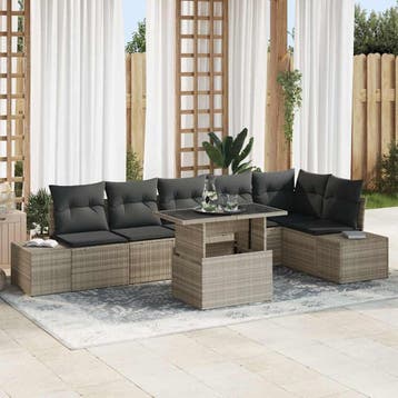 vidaXL Tuin Sofa Set 7 st Lichtgrijs poly rattan, Verzenden, Nieuw, Rotan, 7 zitplaatsen