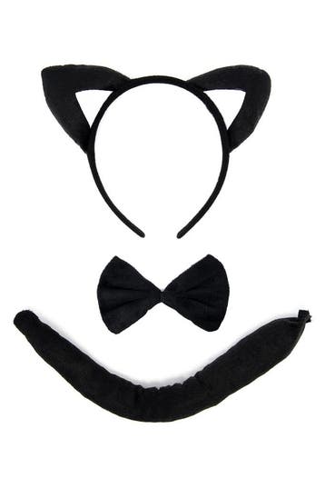 Kat Haarband Oren Strik Staart Diadeem Set Zwart Wit Zacht K, Ophalen of Verzenden, Nieuw, Carnaval, Accessoires