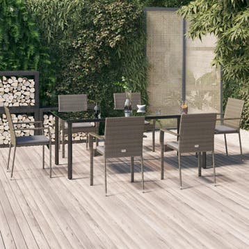 vidaXL 7-delige Tuinset met kussens poly rattan zwart en, Verzenden, Nieuw, 6 zitplaatsen, Tuinset