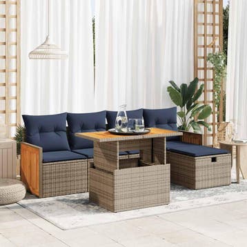 vidaXL 6-delige Loungeset met kussens poly rattan acacia, Verzenden, Nieuw, Loungeset