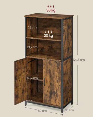 Highboard Kast Industriële Stijl Vintage Bruin-Zwart Staal, Huis en Inrichting, Kasten | Overige, Verzenden, Nieuw