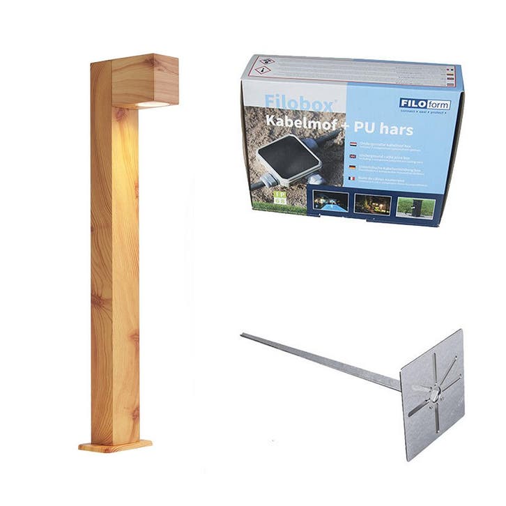 Buitenlamp aluminium met hout print met grondpin en, Tuin en Terras, Buitenverlichting, Nieuw, Aluminium, Verzenden