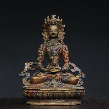 Decoratief ornament - Copper statue of Long Life Buddha -