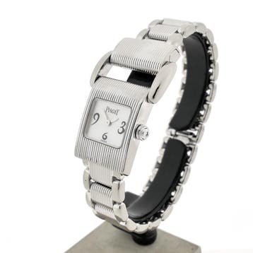 Piaget Miss Protocole 5221; 18k. witgouden dames horloge..., Sieraden, Tassen en Uiterlijk, Overige merken, Leer, Polshorloge