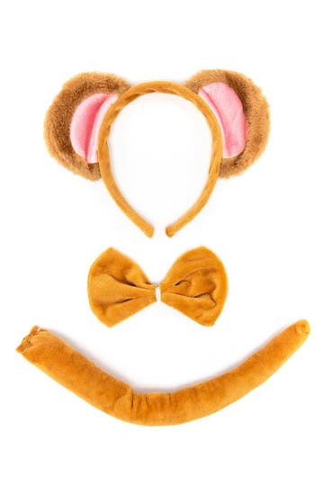 KIMU® Aap Haarband Oren Strik Staart Diadeem Set Bruin Beige, Ophalen of Verzenden, Nieuw, Carnaval, Accessoires