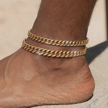 2-delige Gouden Roestvrijstalen Cuban Chain Enkelbandjes Set, Verzenden, Nieuw