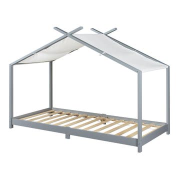 Kinderbed Brome huisbed 90x200 cm grijs en wit [en.casa], Verzenden, Nieuw