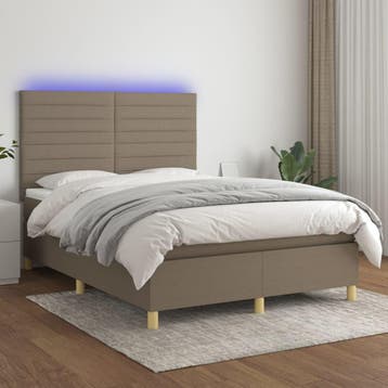 vidaXL Boxspring met matras en LED stof taupe 140x190 cm, Verzenden, Stof, Nieuw, Tweepersoons