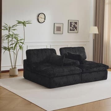 Moderne Zwarte Corduroy 2-in-1 Slaapbank - Geen Montage Vere, Tuin en Terras, Verzenden, Nieuw