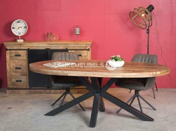 (VOORRAAD) Ovale Mangohouten eetkamertafel Emma, Huis en Inrichting, Tafels | Eettafels, Overige houtsoorten, Nieuw, Vijf personen of meer