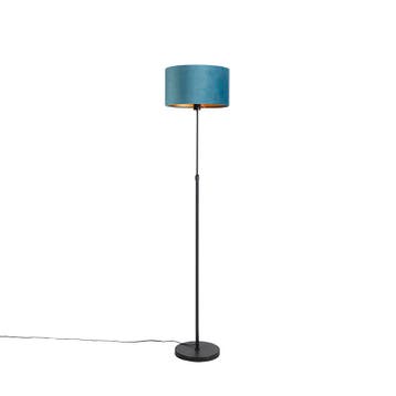 Vloerlamp zwart met velours kap blauw met goud 35 cm - Parte, Verzenden, Nieuw, Modern
