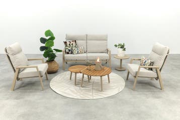 VDG Lagos/Mindo (ronde loungetafelset) verstelbare 4-zits, Verzenden, Nieuw, Hout, Loungeset