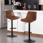 Set van 2 vintage barkrukken verstelbaar industrieel bruin, Verzenden, Nieuw, Leer, In hoogte verstelbaar