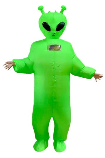 KIMU® Opblaas Kostuum Kinderen Lange Groene Alien 122 128 13, Ophalen of Verzenden, Nieuw