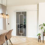 Stalen Schuifdeur - Wit - 5 Vlaks - Rookglas, 75 tot 150 cm, Nieuw, 150 tot 225 cm, Metaal
