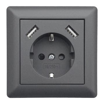 LEDmaxx Inbouw contactdoos antraciet met 2x USB 2800mA, Ophalen of Verzenden, Nieuw