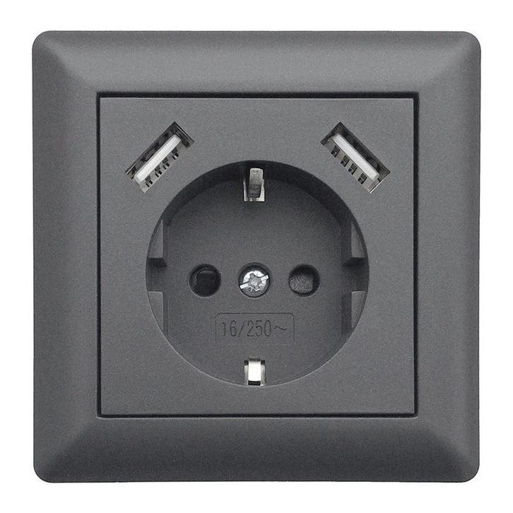 LEDmaxx Inbouw contactdoos antraciet met 2x USB 2800mA, Huis en Inrichting, Lampen | Overige, Nieuw, Ophalen of Verzenden