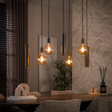 Hanglamp Soley - 7-lichts - Brons - Amberglas - Met Spots, Huis en Inrichting, Ophalen of Verzenden, Nieuw