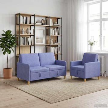 vidaXL Bankenset met opbergruimte 2 st Jeans Blauw Polyester, Verzenden, Nieuw, Kunststof, Minder dan 150 cm