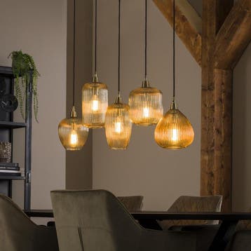Hanglamp Stripe Glass mix | 5 lichts | amberkleurig |, Verzenden