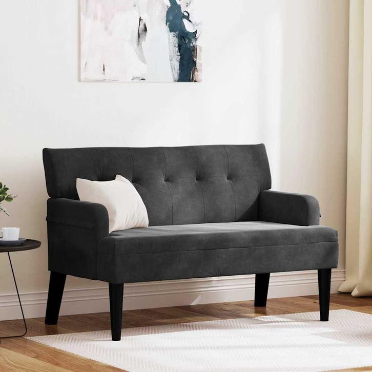 vidaXL Chesterfield Bank Zwart 112 x 65,5 x 75 cm Fluweel, Huis en Inrichting, Banken | Bankstellen, Nieuw, Minder dan 150 cm
