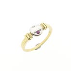 Bicolor gouden ring met robijn en diamant; 0,02 ct., 18 tot 19, Gebruikt, Overige kleuren, Ophalen of Verzenden