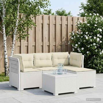 vidaXL 4-Persoons Tuinbank met Kussens Rieten Look PP Wit, Verzenden, Nieuw