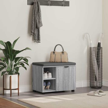 vidaXL Halbank met kussen met plank Grijze Sonoma 60 x 38 x, Verzenden, Nieuw