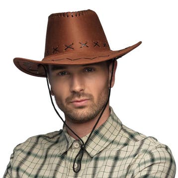 Hoed Cowboy Elroy bruin lederlook, Ophalen of Verzenden, Nieuw