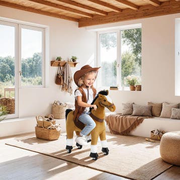 Hobbelpaard op wielen, pluche, realistisch ontwerp, Kinderen en Baby's, Speelgoed | Houten speelgoed, Verzenden, Nieuw