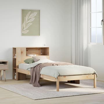 vidaXL Bed met boekenkast zonder matras massief grenenhout, Verzenden, Nieuw, Bruin, Hout