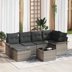 vidaXL Tuin Sofa Set met opslag 7 pcs Grijs poly rattan, Verzenden, Nieuw, Rotan, 7 zitplaatsen