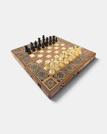 Schaakspel - fraai houten backgammon/schaakspel en mooi, Antiek en Kunst